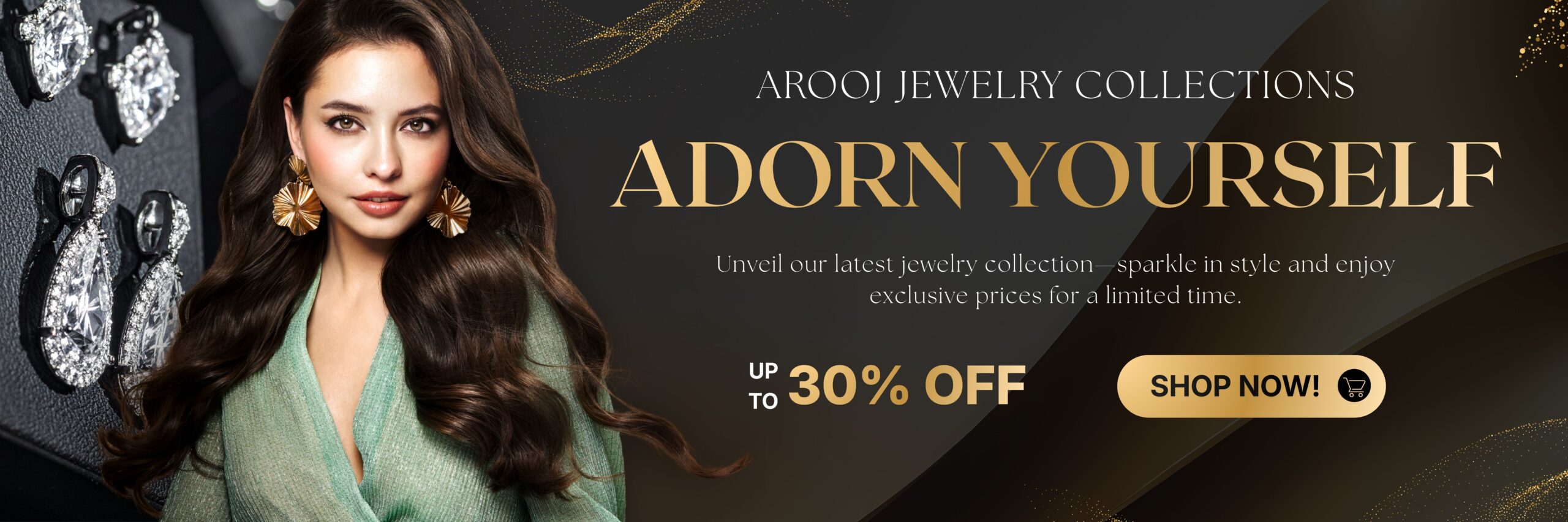 Black and Gold Simple Elegant Jewelry Sale Billboard